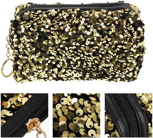 Miniatura 9 de VALICLUD Bolsa de cosméticos de viaje con lentejuelas, bolsa de cosméticos portátil con purpurina, bolsa de maquillaje con cremallera, bolsa