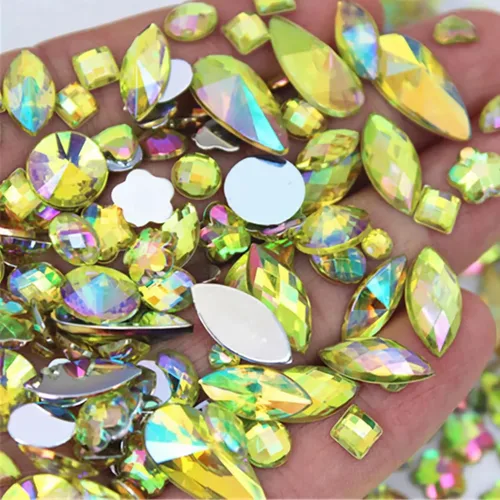 Miniatura 19 de 1000 gemas de cristal AB de diamantes de imitación coloridos, joyas de piedras preciosas acrílicas con parte trasera plana, manualidades para 00