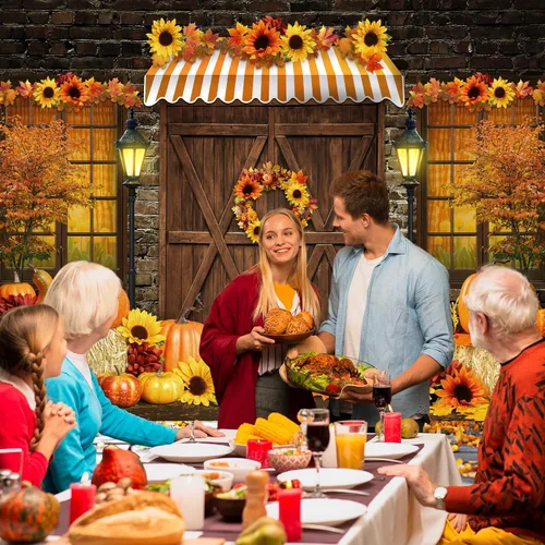 Miniatura 8 de Avezano Telón de fondo de otoño para fotografía, girasoles de otoño, calabazas, cosecha, Acción de Gracias, fondo de foto rústico, puerta