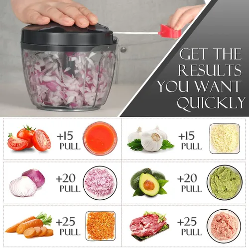 Miniatura 2 de Ourokhome Procesador manual de alimentos, cortador de verduras, portátil, rápido y con cuerda, para pequeñas cocinas, para verduras, ajo, cebolla