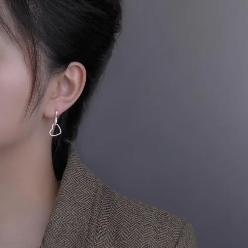 Miniatura 2 de SLUYNZ Aretes de aro de plata de ley 925 con forma de corazón para mujeres, adolescentes y niñas, aretes de aro de doble corazón