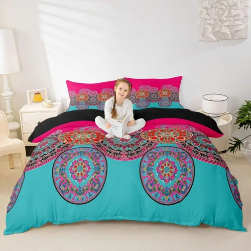 Miniatura 3 de Erosebridal - Juego de funda de edredón bohemio, 3 piezas, estilo exótico, juego de ropa de cama, funda de edredón bohemio, juego de colcha floral