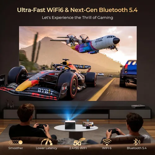 Miniatura 6 de [Aplicaciones integradas] Mini-proyector inteligente portátil con WiFi 6 Bluetooth 5.4, enfoque eléctrico/Keystone 4P/HDR10+, proyector HD 1080P