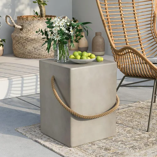 Miniatura 11 de SUNBURY Juego de 2 mesas auxiliares para exteriores, 2 piezas, mesa auxiliar de hormigón para patio, mesa decorativa pequeña de 18 pulgadas de alto