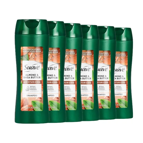 Suave Champú hidratante con almendras y manteca de karité 100% natural, cuidado del cabello seco y dañado para mujeres y hombres, sin parabenos,