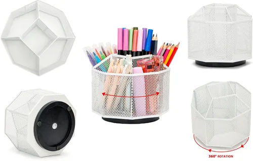 Miniatura 4 de Exerz Organizador de escritorio/malla de escritorio Tidy Candy/Soporte para bolígrafos/Organizador multifuncional giratorio 360 Blanco