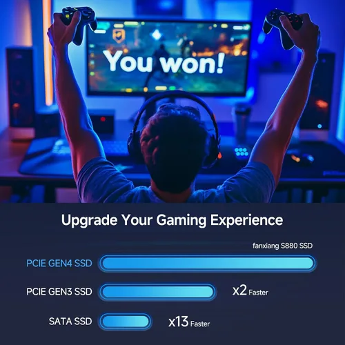 Miniatura 5 de Fanxiang S880 NVMe SSD 1TB, PCIe 4.0 M.2 2280 SSD para juegos, 3D NAND TLC, velocidades de lectura secuencial de hasta 7300MB/s, caché SLC dinámica