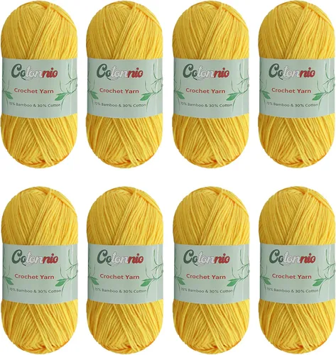 Miniatura 15 de 8 madejas de hilo para tejer a ganchillo, 70% rayón derivado de bambú, 30% algodón, peso superfino fingering, Sunny Cat Cotonnio importado