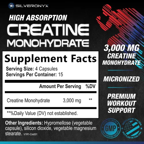 Miniatura 2 de Monohidrato de creatina 3000 mg por porción - Polvo de creatina micronizada de 3 veces de fuerza - Apoya el músculo magro, la fuerza, la energía