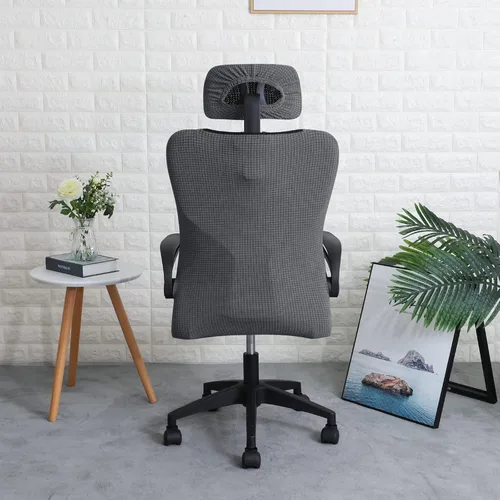 Miniatura 4 de FORCHEER Juego de fundas ergonómicas para sillas de oficina con funda para reposacabezas, repelente al agua para silla ejecutiva de oficina Gris