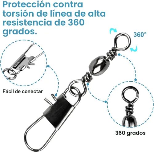 Miniatura 5 de ReeMoo 200 Uds Pesca Rodamiento de bolas giratorias con conector de seguridad Snap Accesorios de pesca #2#4#6#8#10