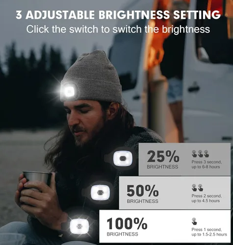 Miniatura 19 de CENSGO Gorro unisex con luz LED recargable por USB, regalos para papá, padre, hombres, marido, cálido gorro de punto