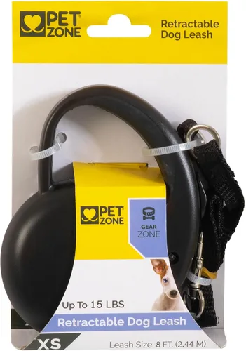 Pet Zone Comfort Grip - Correa retráctil de 8 pies para perros extra pequeña para mascotas de hasta 15 libras, 8.0 ft, color negro