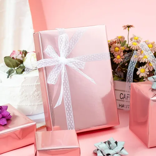 Miniatura 6 de Merture - Rollo de papel de regalo rosa - 17 pulgadas x 32.8 pies (46.5 pies cuadrados) Papel de regalo sólido color rosa metálico con líneas
