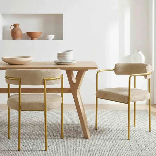 Miniatura 13 de Boucle - Juego de 4 sillas de comedor con brazos, modernas sillas de comedor tapizadas de mediados de siglo para cocina y comedor, respaldo curvo