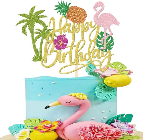 Miniatura 11 de 1 pieza de decoración de pastel de flamenco con purpurina para palmera, tortuga, hoja, flor, piña, flamenco, decoración para tartas tropicales