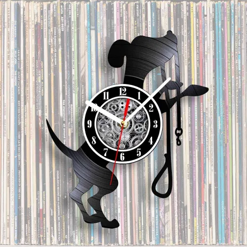 Miniatura 5 de The Geeky Days Reloj de pared de cuarzo silencioso con batería de disco de vinilo negro para perros y mascotas, reloj colgante de álbum retro Sin luz