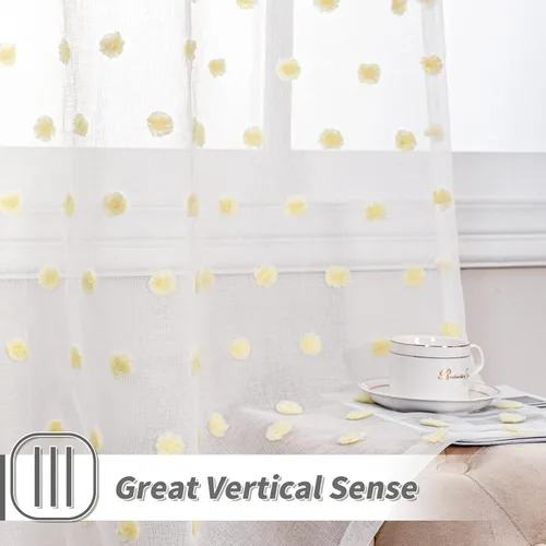 Miniatura 4 de MYSKY HOME Cortinas transparentes con pompones y bolsillo para barra, cortinas traslúcidas de gasa para ventana, 52 pulgadas de ancho x 72 pulgadas
