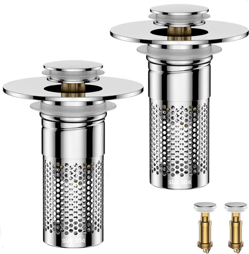 Colador de drenaje para fregadero de baño, tapón universal emergente para fregadero atrapapelos, cesta de filtro de drenaje de acero inoxidable
