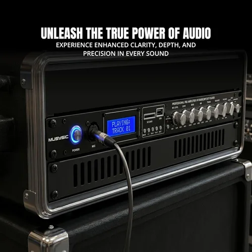 Miniatura 5 de MUSYSIC MU-PRE2H Procesador de sonido de audio profesional Pre-Amp Bluetooth, USB/SD, MP3/Aux, radio FM, modo de grabación Pantalla LCD digital