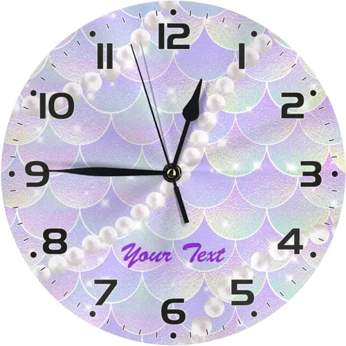 Miniatura 11 de Reloj de pared personalizado con escamas de sirena coloridas y estrellas de mar para habitación de niños, reloj de pared personalizado con nombre