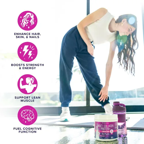 Miniatura 5 de Proteína de colágeno múltiple + creatina 0.18 oz de monohidrato de creatina con colágeno tipos I, II, III, V y X Apoyo para el cabello, la piel
