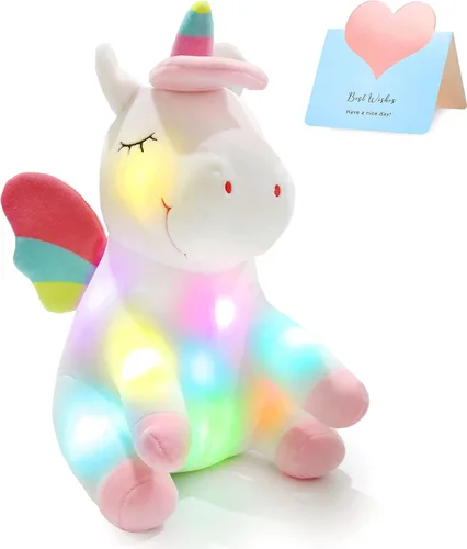 Miniatura 8 de Peluche de unicornio verde iluminado con luces LED coloridas de noche que brillan en el día del niño, cumpleaños, día de San Valentín, para niños