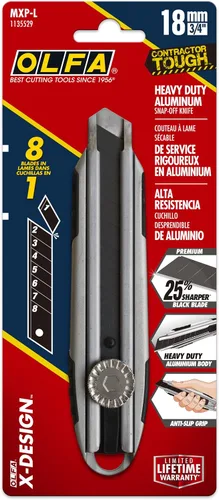 Miniatura 5 de OLFA Cuchillo utilitario resistente de 0.709 in (MXP-L) - Cuchillo de precisión de agarre antideslizante multiusos con mango de aluminio y hoja a