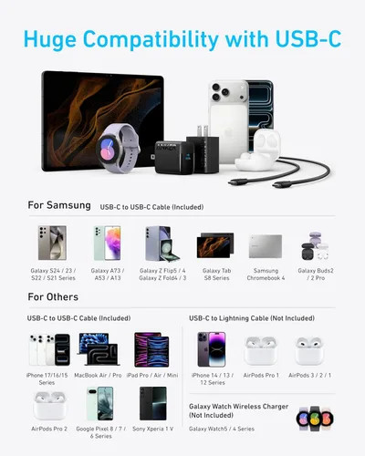 Miniatura 4 de Anker Bloque de cargador USB C de 45 W, cargador rápido PPS con cable USB-C para iPhone 17/16 y más series, iPad, Galaxy S24 Ultra