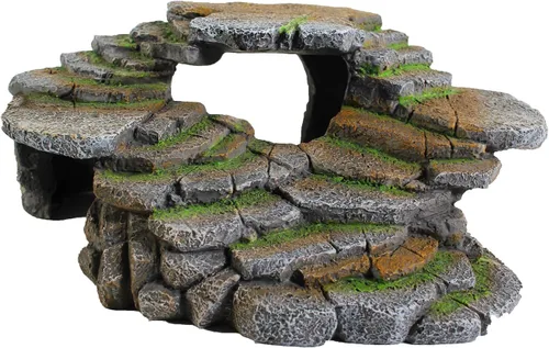 Penn-Plax (REP183) Reptología Repisa de Escalones de Paisaje de Pizarra y Ocultadero de Cueva – Resina Decorativa para Acuarios y Terrarios – Ideal