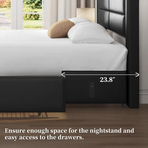 Miniatura 8 de Yaheetech Marco de cama tamaño completo con 2 estaciones de carga USB/puerto para tipo A y tipo C/3 cajones de almacenamiento, cama plataforma