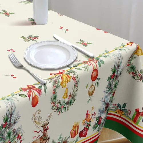 Miniatura 6 de Mantel rectangular de Navidad de 60 x 84 pulgadas, mantel de decoración navideña de alce, poliéster, impermeable y resistente a las arrugas, mantel