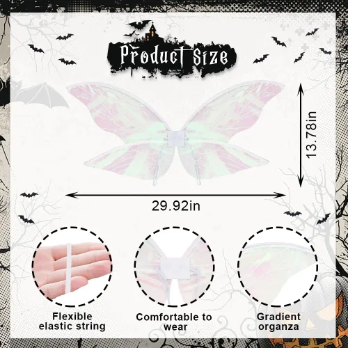 Miniatura 2 de ALIBBON Disfraz de alas de hadas para mujeres, niños y niñas, alas de mariposa, princesa, ángel, elfo, accesorios para fiesta de Halloween Blanco