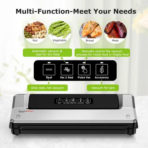 Miniatura 2 de Máquina Selladora al Vacío Bonsenkitchen con 40 Bolsas Sellador de Alimentos Compacto para Almacenamiento de Cocina y Preparación de Comidas