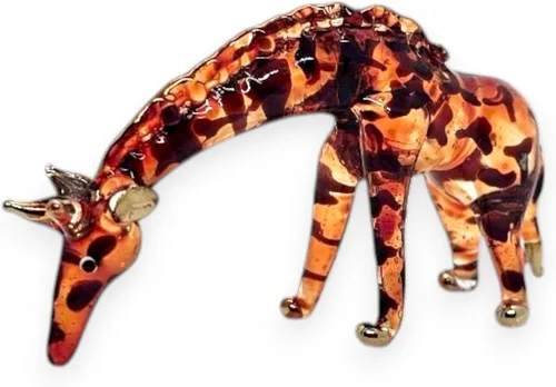 WitnyStore Pequeña figura de jirafa marrón de 1¾ pulgadas de alto - Miniatura soplada a mano pintada jirafas de vidrio pintado a mano Savanna
