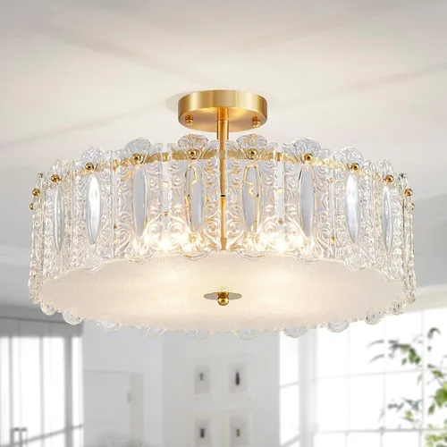 Miniatura 8 de AGV LIGHTING Elegante Lámpara de Araña de Cristal, Accesorio de Iluminación Moderno Vintage Colgante para Comedor, D18 x H10, Pantalla de 2 Niveles