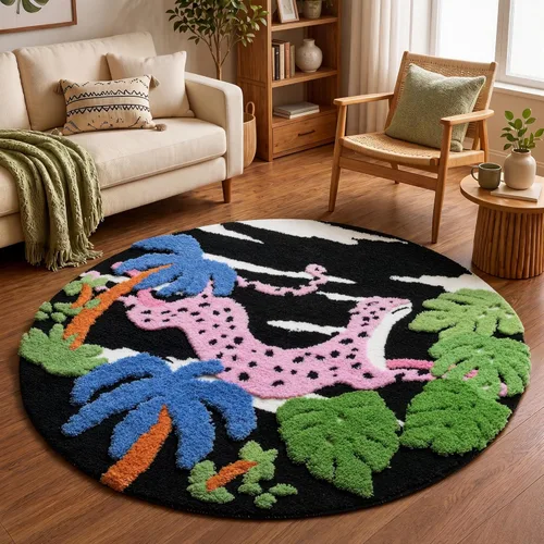Miniatura 9 de YIHOUSE Alfombra de Área Redonda 3D, Alfombra de Coral Negro, Alfombra de Estética Moderna para Dormitorio Antideslizante de Pelo Largo Esponjosa