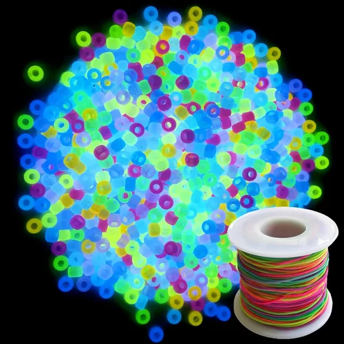 Miniatura 29 de Amaney - 500 cuentas de plástico para poni de 0.236 x 0.354 in, mezcla de colores mezclados con purpurina transparente