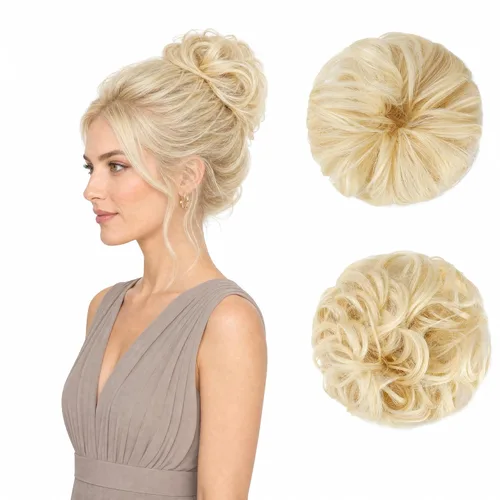Miniatura 22 de Moño desordenado grande y desordenado, moño ondulado, rizado, coleteros gruesos, extensiones de cabello para mujeres y niñas, color marrón jengibre