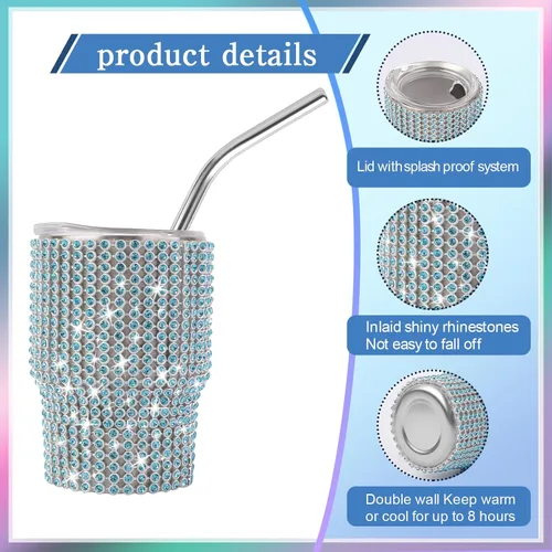 Miniatura 3 de INSTOME Vaso de Chupito Brillante de 3 oz - Mini Vasos con Incrustaciones de Pedrería con Pajitas, Brillo Similar a Diamante para Fiestas Glamorosas