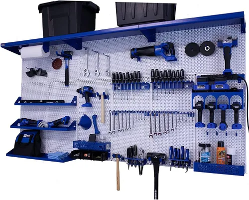 Miniatura 17 de OmniWall Weekend Warrior XL - Sistema de organización de pared de metal (negro/azul)