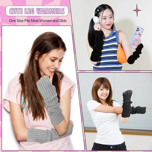 Miniatura 5 de Berlune 6 pares de mangas de brazo kawaii para mujer y niñas, calentadores de brazos de estilo japonés Y2K para disfraz escolar, 6