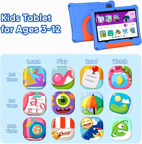Miniatura 4 de Tablet infantil de 10 pulgadas, tableta Android 16 para niños, procesador Octa-Core, 24 GB de RAM, 64 GB ROM 1TF tarjeta expandible para niños Azul