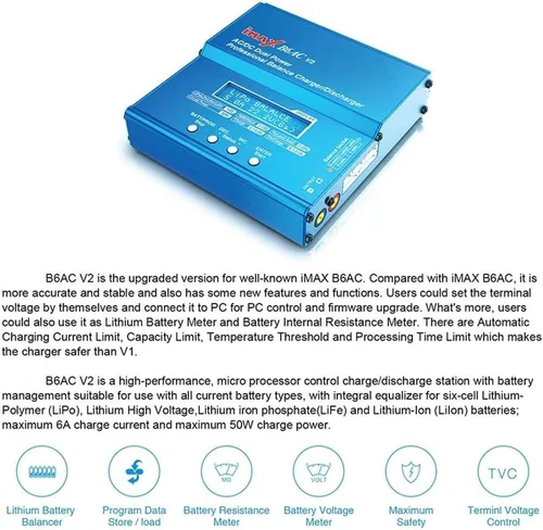 Miniatura 2 de iMAX B6AC V2 AC/DC Dual Power Cargador de equilibrio profesional Descargador 50W 6A para 1-6S LiHV LiPo Li-ion Life, 1-15S NiMH NiCD, 2-20V Pb