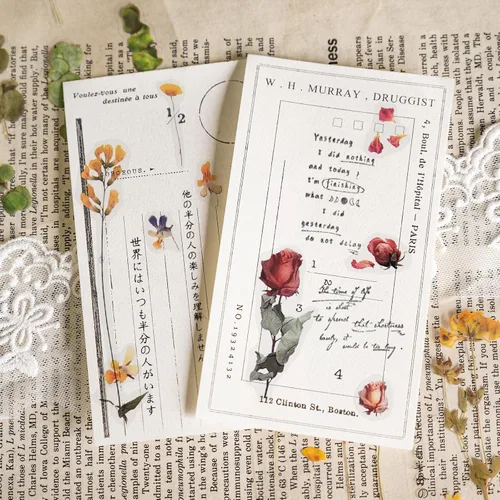 Miniatura 5 de Mayplous 12 hojas de calcomanías para álbumes de recortes, decoración de flores y plantas para planificador, diario, álbum, diarios, PET