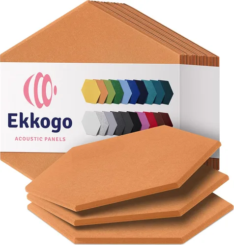 Paneles insonorizantes de alta densidad para pared, forma hexagonal, paquete de 12 unidades de 14" x 12.1" x 0.4", color naranja de los años 70