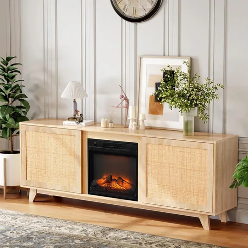 Miniatura 12 de VINGLI - Soporte de TV con chimenea para televisores de hasta 70 pulgadas, centro de entretenimiento acanalado con calefacción eléctrica y estantes