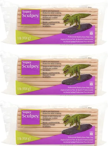 Super Sculpey - Compuesto de escultura de arcilla para horno, color beige, similar a la cerámica, acabado semi-translúcido, resistente a roturas y