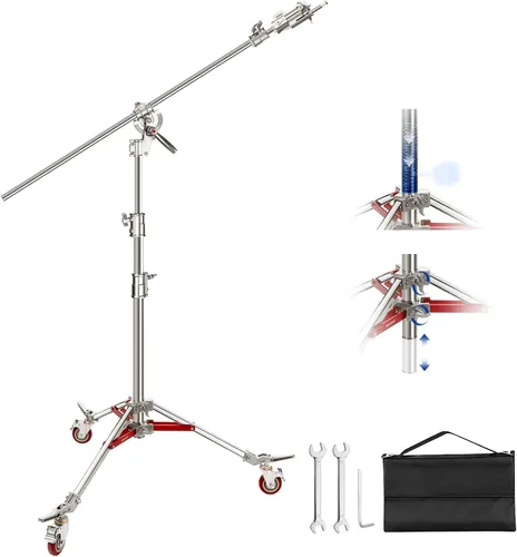 Miniatura 12 de Neewer Soporte de luz resistente con ruedas, soporte de trípode ajustable con 100% acero inoxidable, soporte de base con ruedas para fotografía