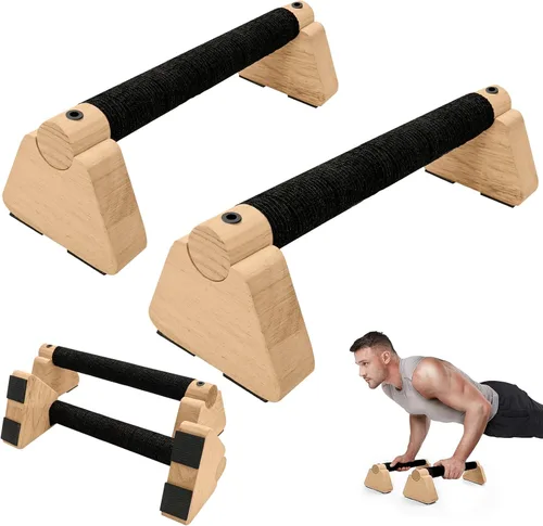 Miniatura 9 de Barras de parallettes - Equipo de calistenia de madera para entrenamiento de mano, barras de empuje y barra de calistenia - Bloques de mano y asas